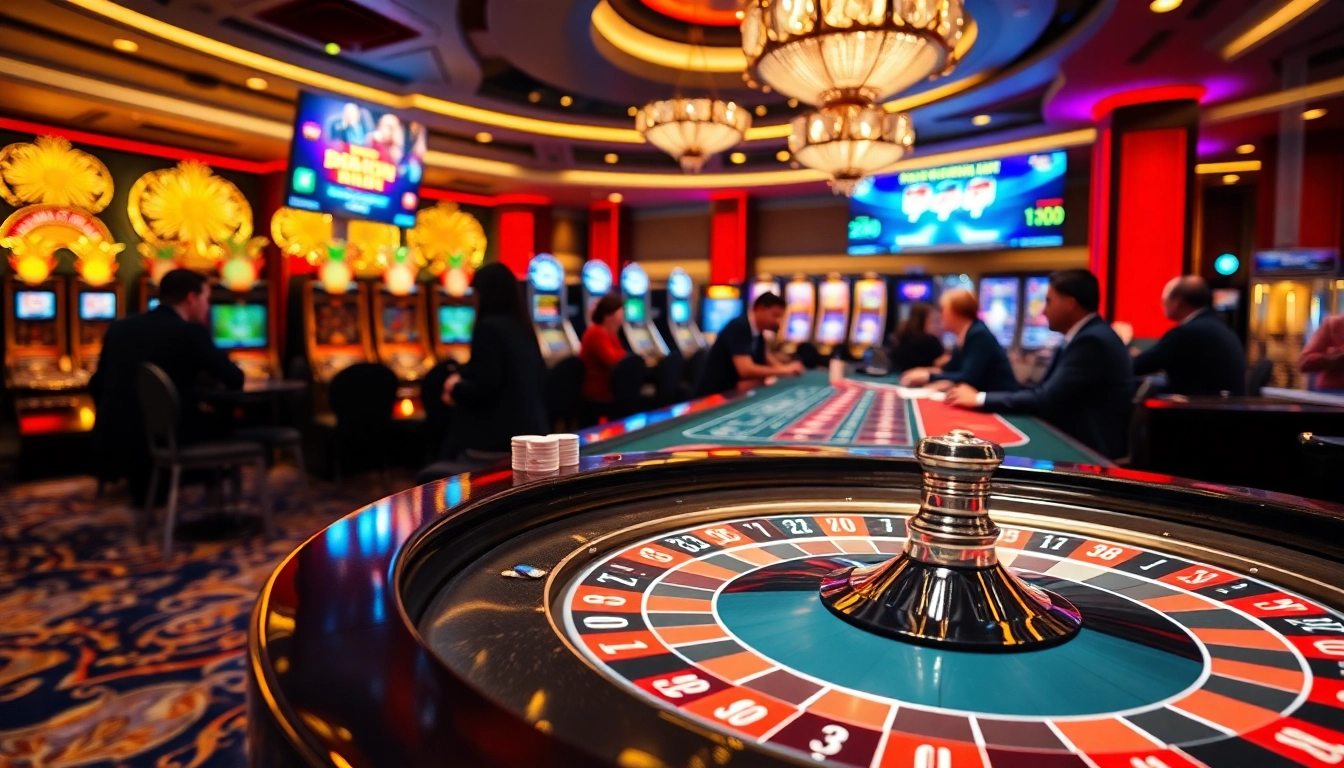 Engaging scene of đăng nhập xn88 with vibrant casino elements like roulette and poker chips.