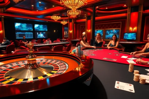 Experience the excitement of winning at https://bem88.io/ with a professional casino scene featuring vibrant roulette and poker action.