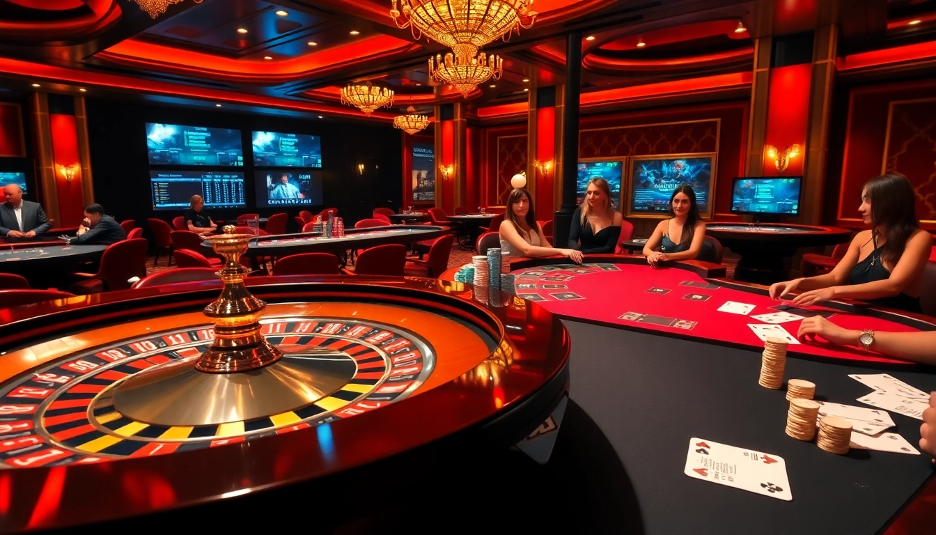 Experience the excitement of winning at https://bem88.io/ with a professional casino scene featuring vibrant roulette and poker action.
