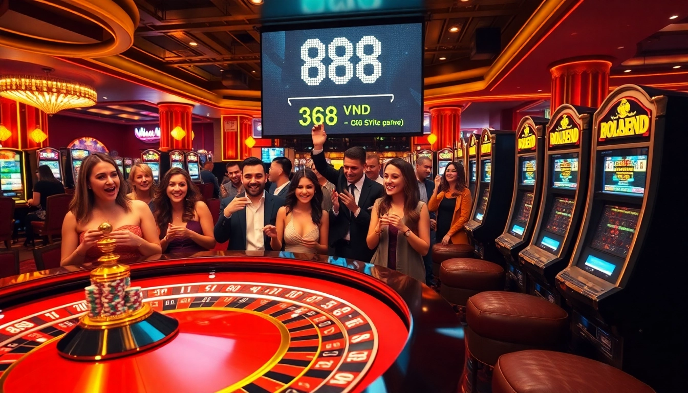 Experience the thrill of casino gameplay with 888vnd showcased prominently amidst poker chips and roulette action.