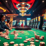 Engaging casino scene with players enjoying MV66 gambling experience at roulette and poker tables.