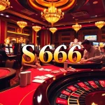 S666 players winning at a vibrant casino table with poker chips and cards.