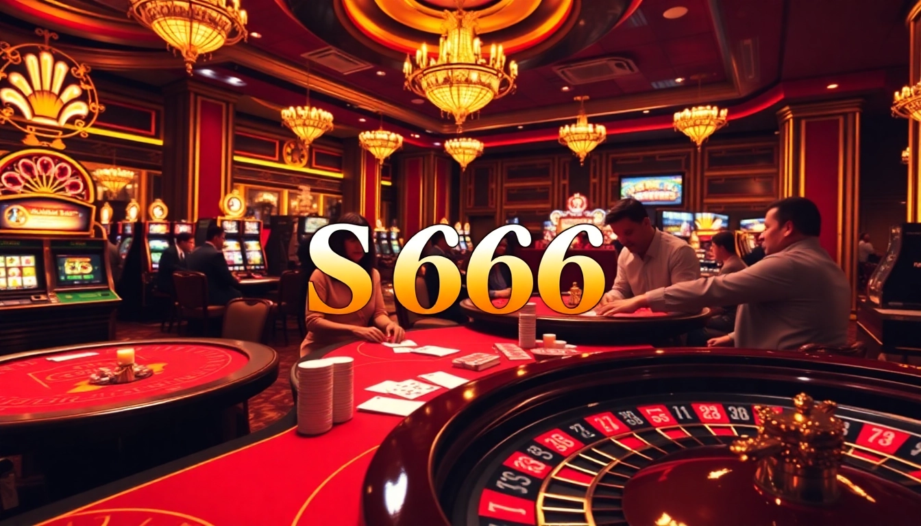 S666 players winning at a vibrant casino table with poker chips and cards.